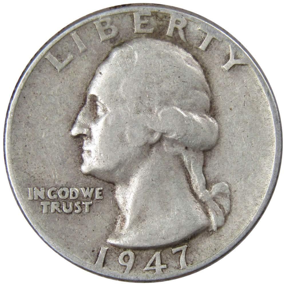 1947 Washington Quarter F Fine 90% Silver 25c US Coin Collectible