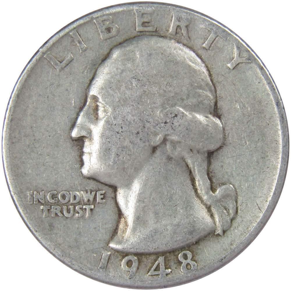 1948 Washington Quarter F Fine 90% Silver 25c US Coin Collectible