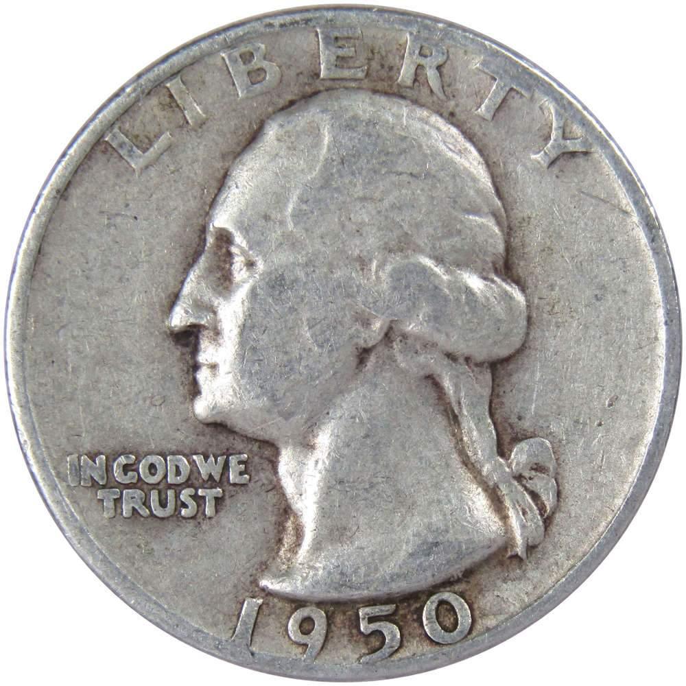 1950 D Washington Quarter F Fine 90% Silver 25c US Coin Collectible