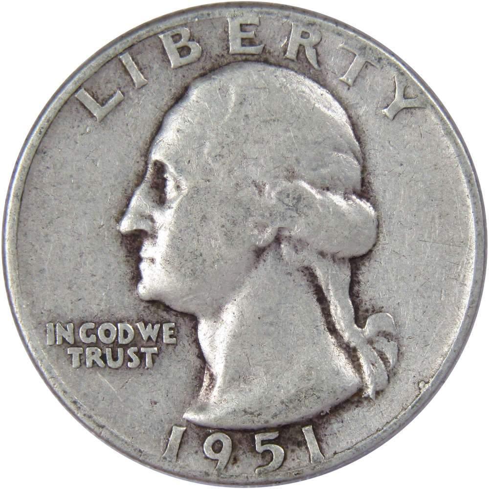 1951 Washington Quarter F Fine 90% Silver 25c US Coin Collectible