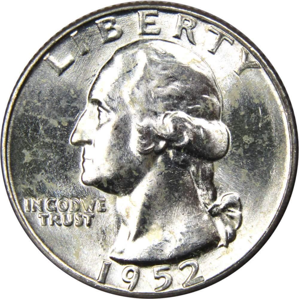 1952 Washington Quarter BU Uncirculated Mint State 90% Silver 25c US Coin
