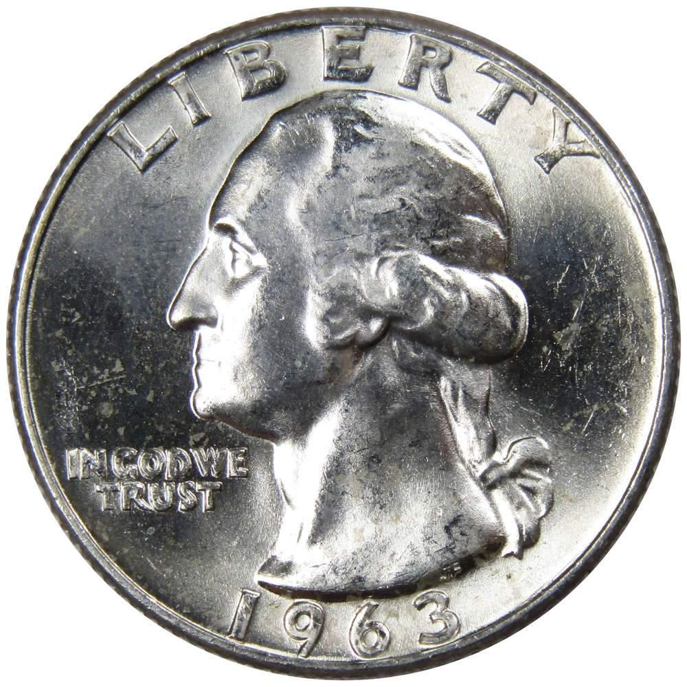 1963 D Washington Quarter BU Uncirculated Mint State 90% Silver 25c US Coin