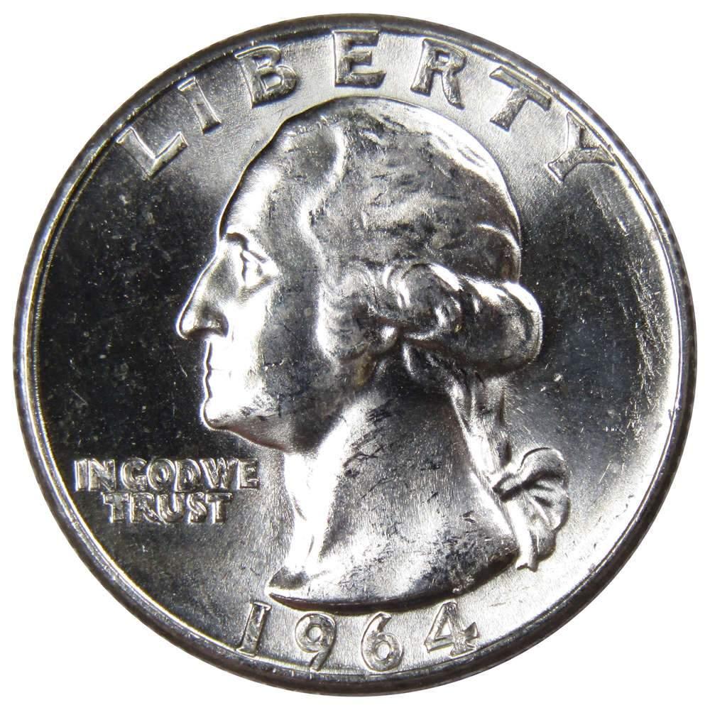 1964 Washington Quarter BU Uncirculated Mint State 90% Silver 25c US Coin