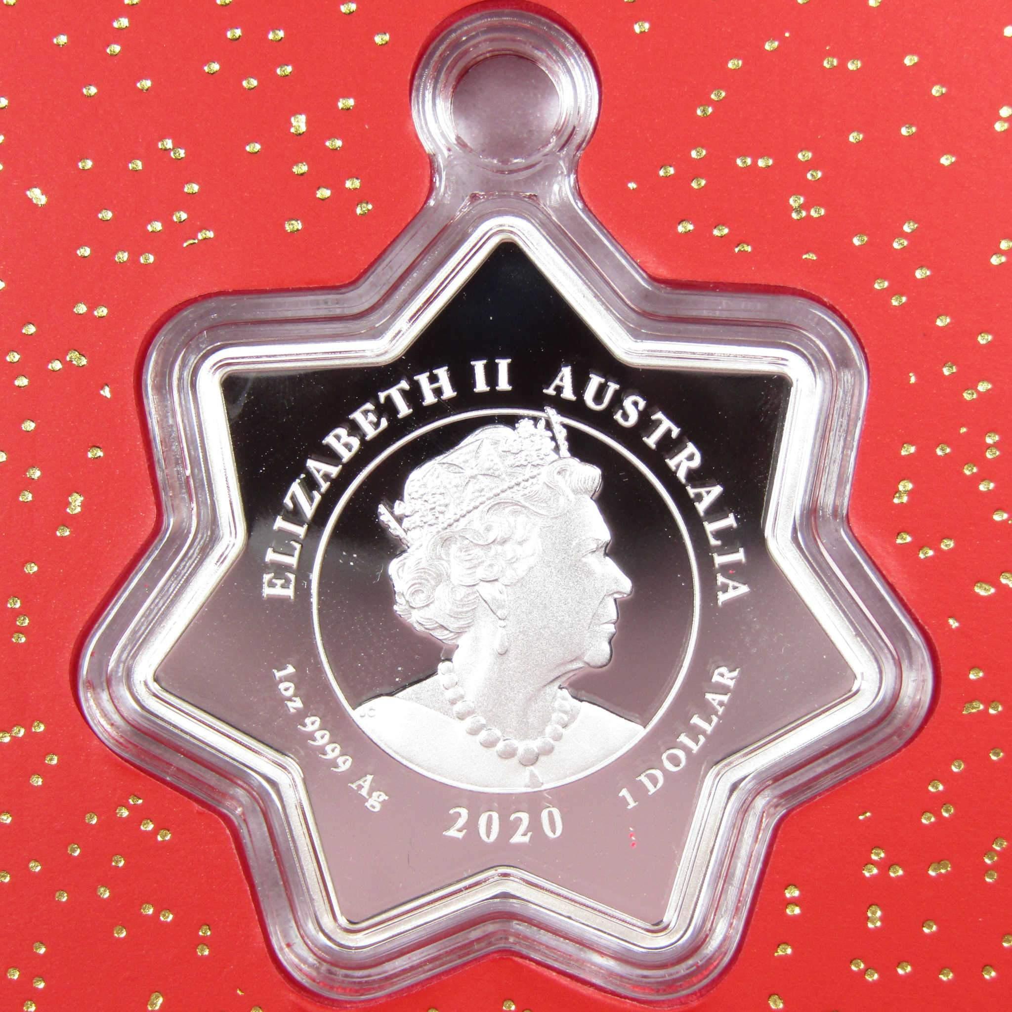 Merry Christmas Star-Shaped 1 oz .9999 Silver $1 Proof Coin 2020 Australia COA