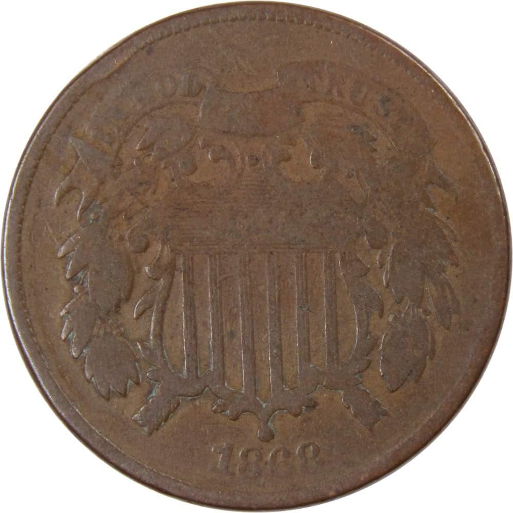 1868 Two Cent Piece AG About Good Bronze 2c US Type Coin Collectible
