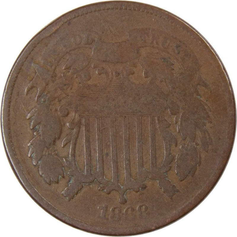 1868 Two Cent Piece AG About Good Bronze 2c US Type Coin Collectible - Profile Coins & Collectibles 
