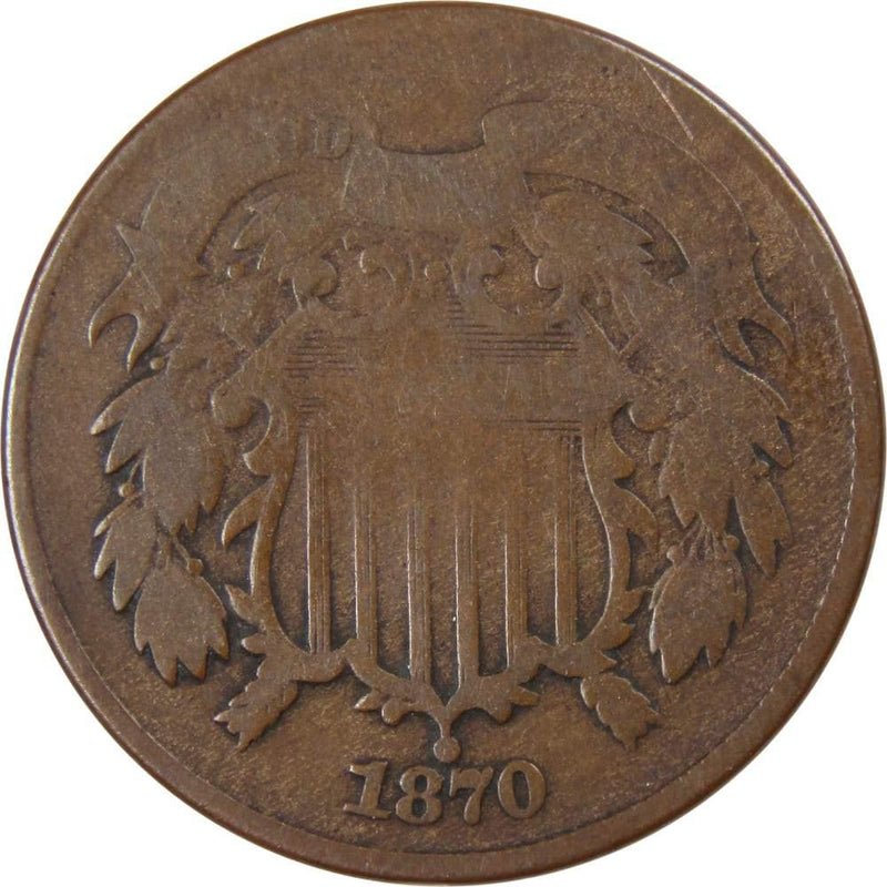 1870 Two Cent Piece G Good Bronze 2c US Type Coin Collectible - Profile Coins & Collectibles 