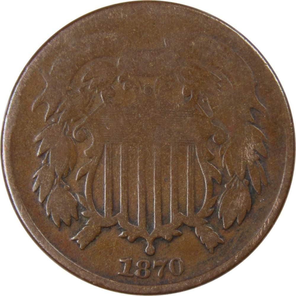 1870 Two Cent Piece AG About Good Bronze 2c US Type Coin Collectible