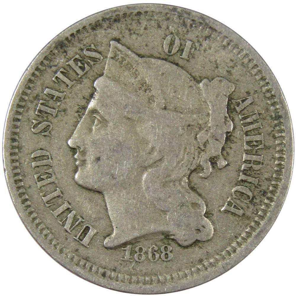 1868 Three Cent Piece VG Very Good Nickel 3c US Type Coin Collectible