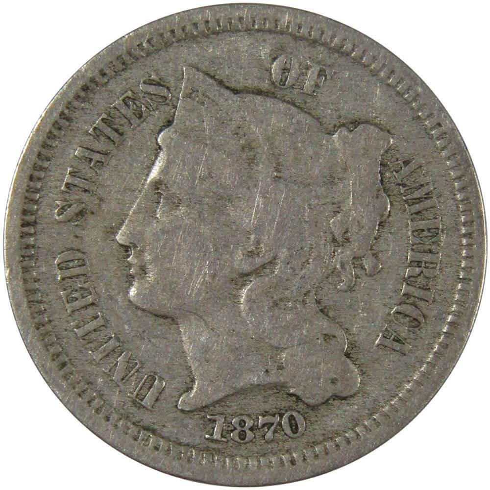 1870 Three Cent Piece VG Very Good Nickel 3c US Type Coin Collectible