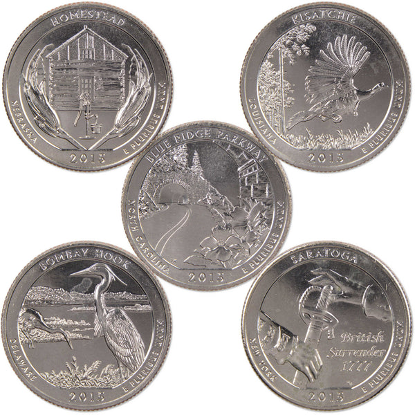 2015 S National Park Quarter 5 Coin Set Uncirculated Mint State Clad 25c - National Park Quarters - America the Beautiful Quarters - National Park Quarter Sets - Profile Coins &amp; Collectibles