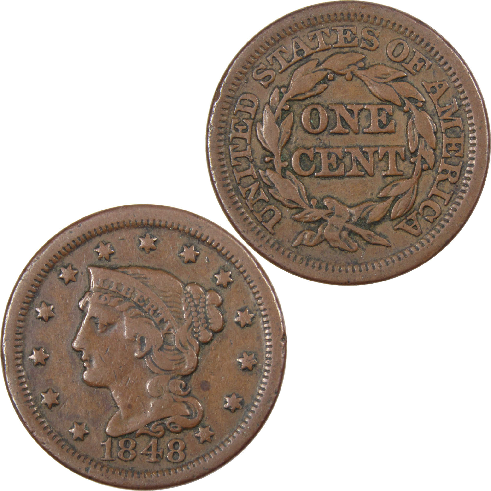 1848 Braided Hair Large Cent VF Very Fine Copper Penny Coin SKU:I623