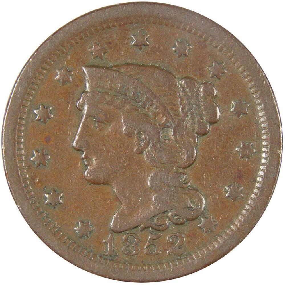 1852 Braided Hair Large Cent VF Very Fine Copper Penny 1c US Type Coin