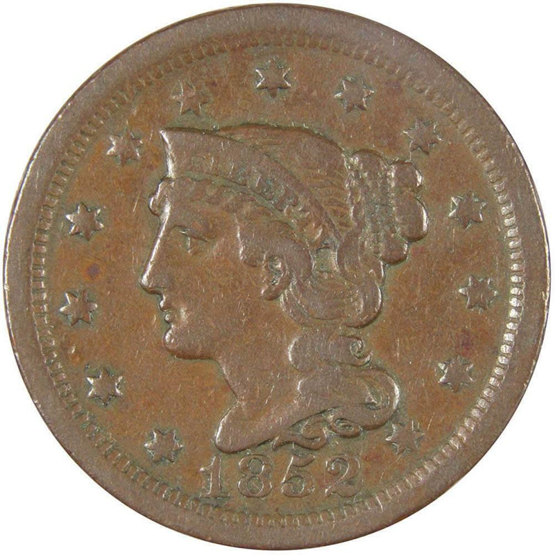 1852 Braided Hair Large Cent VF Very Fine Copper Penny 1c US Type Coin - Profile Coins & Collectibles 