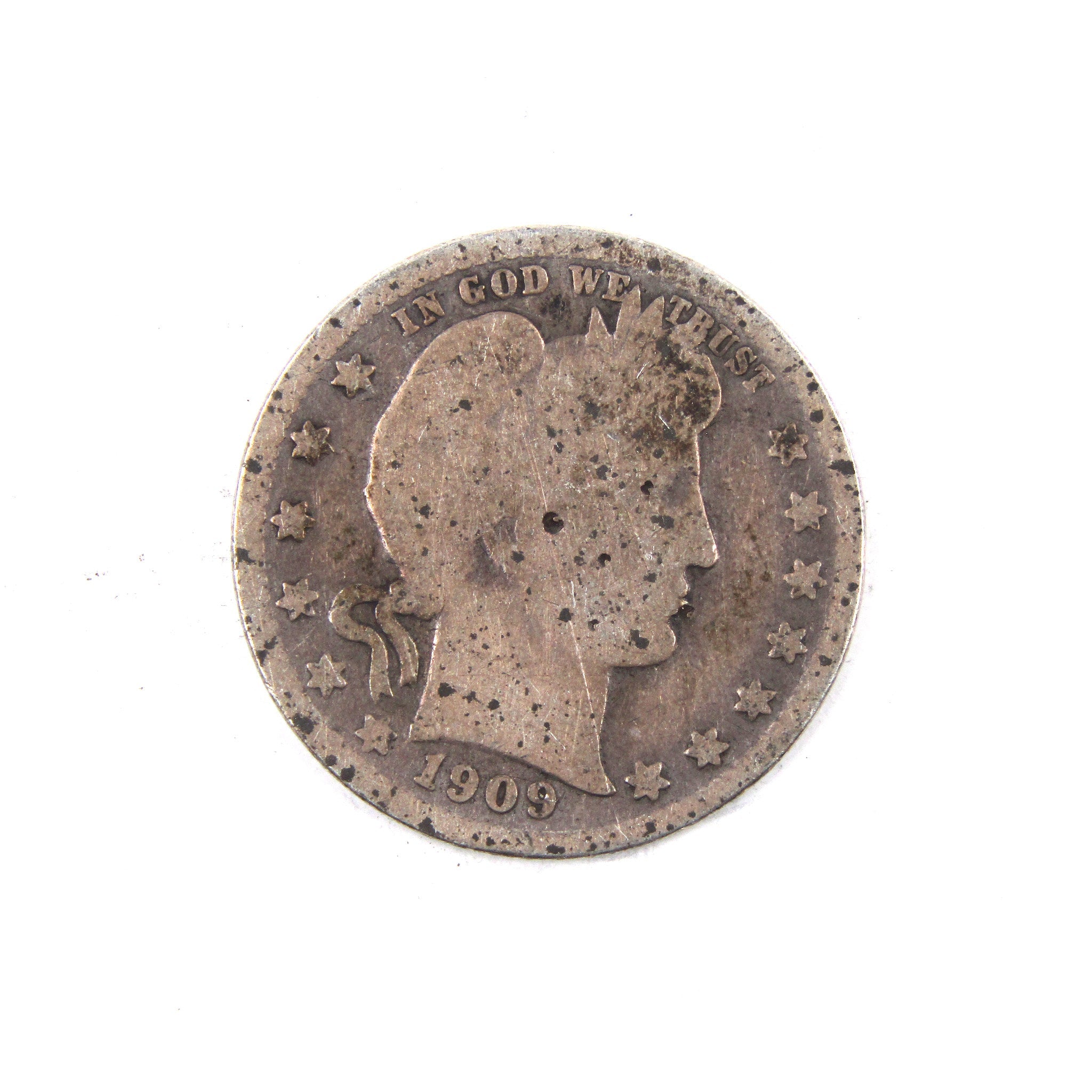 1909 O Barber Quarter G Good 90% Silver 25c US Type Coin SKU:CPC1745