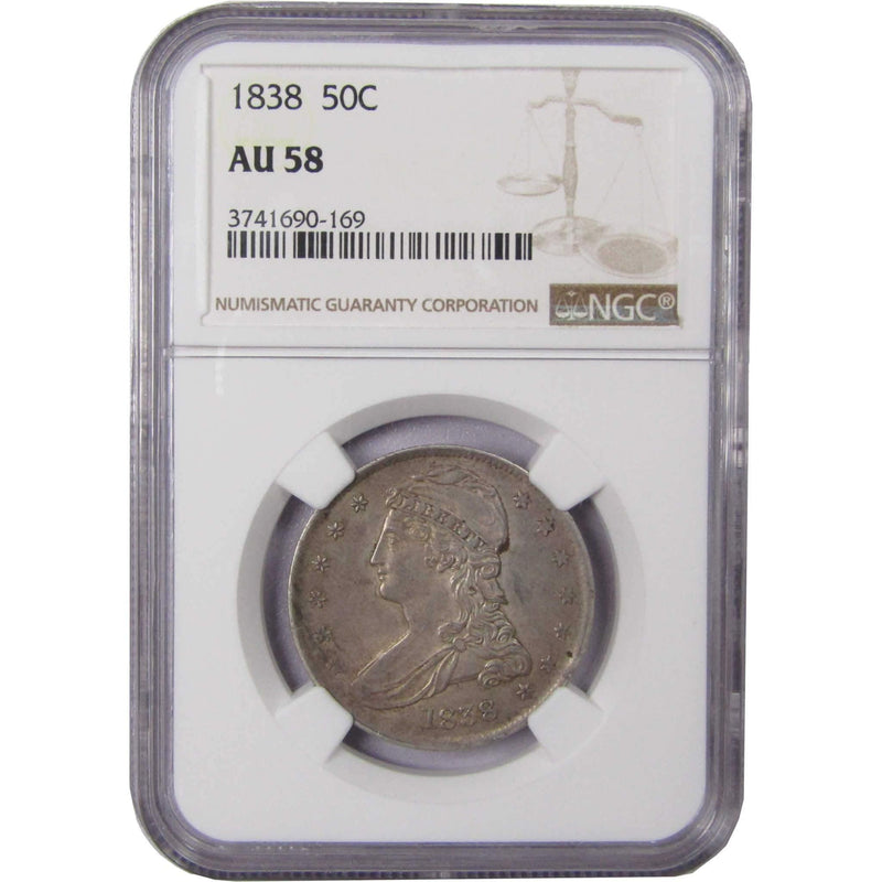 1838 Capped Bust Half Dollar AU 58 NGC 90% Silver 50c US Type Coin Collectible - Profile Coins & Collectibles 