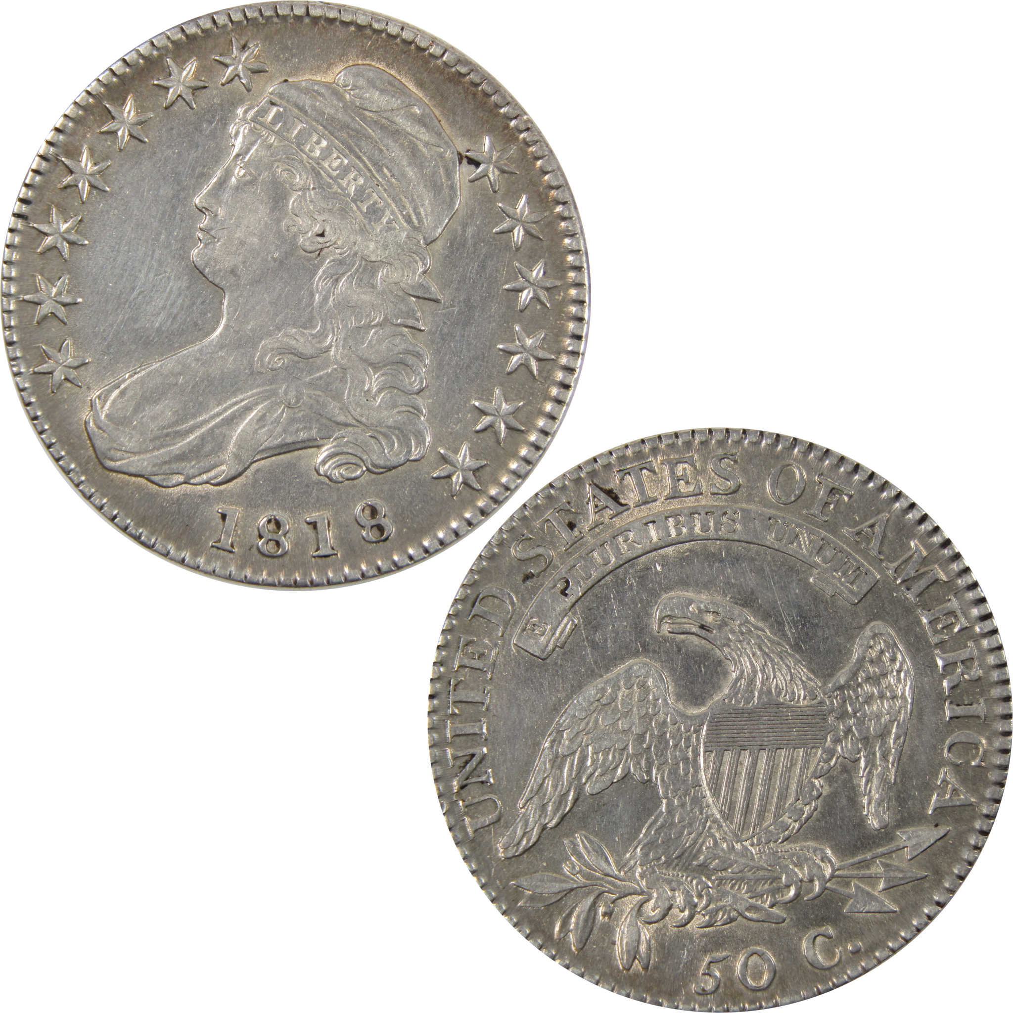 1818 Capped Bust Half Dollar XF EF Details 89.24% Silver 50c SKU:I7474