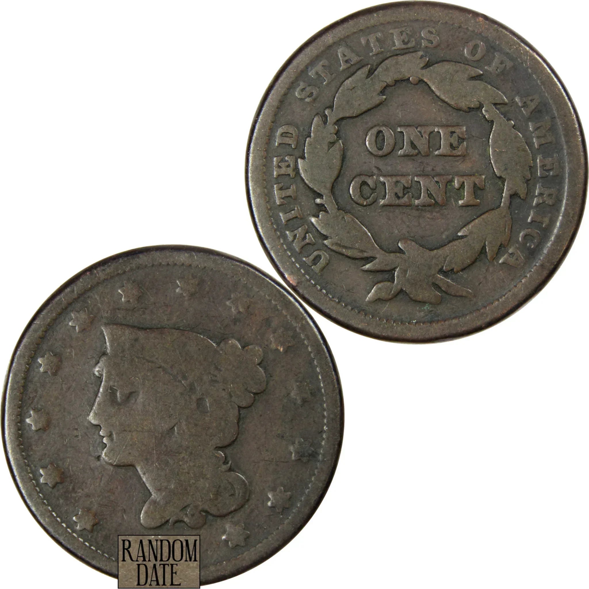 Braided Hair Large Cent Random Date Circulated Copper Penny 1c Coin
