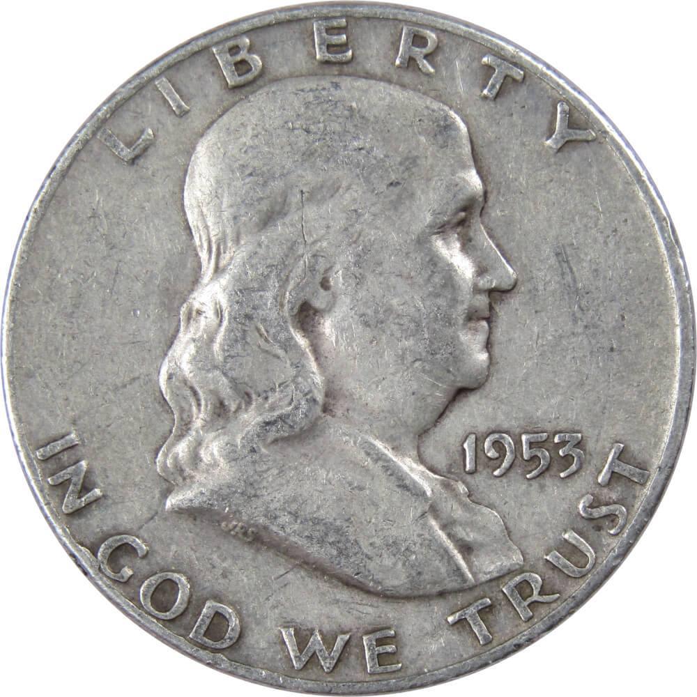 1953 D Franklin Half Dollar F Fine 90% Silver 50c US Coin Collectible