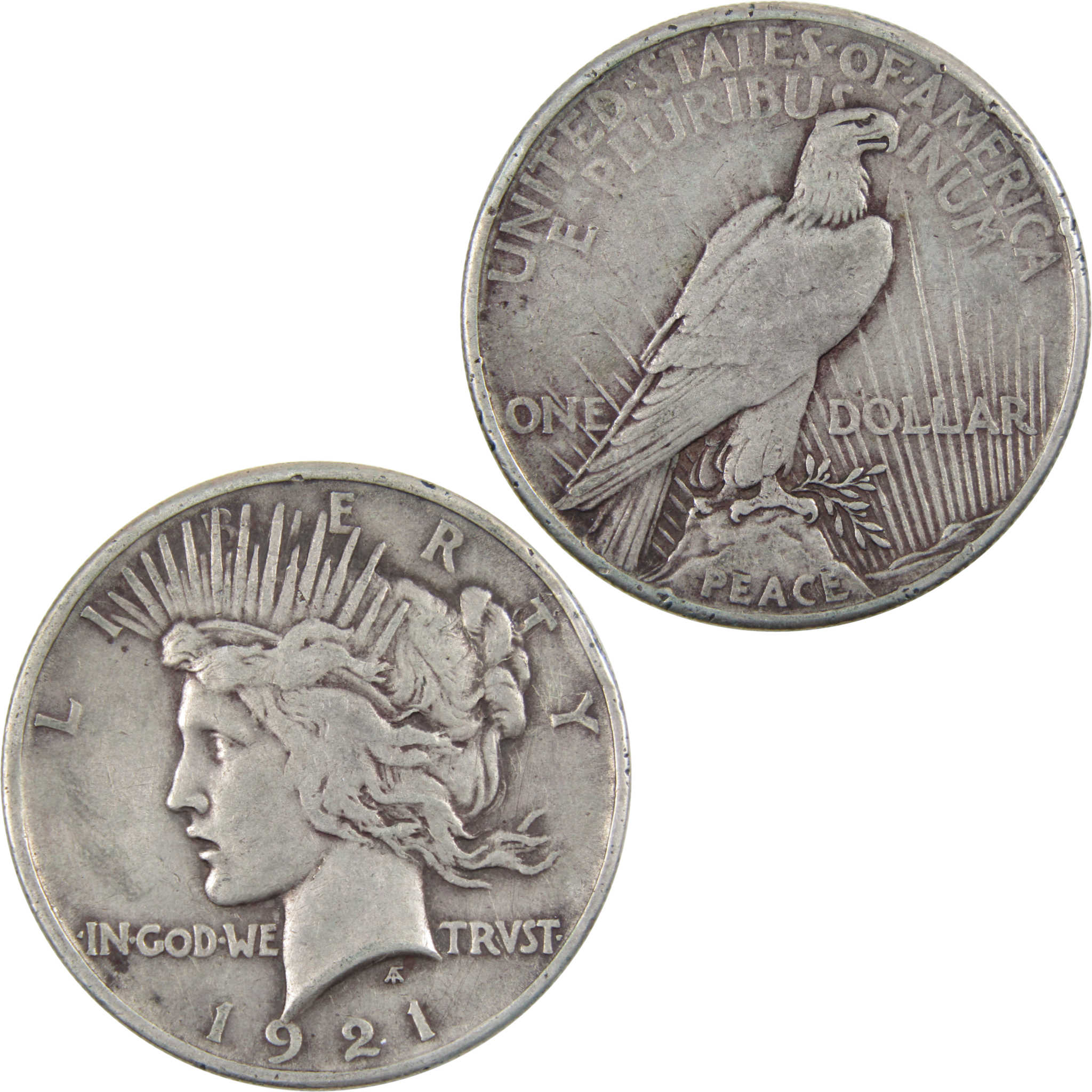 1921 High Relief Peace Dollar F Fine 90% Silver $1 Coin SKU:I3459
