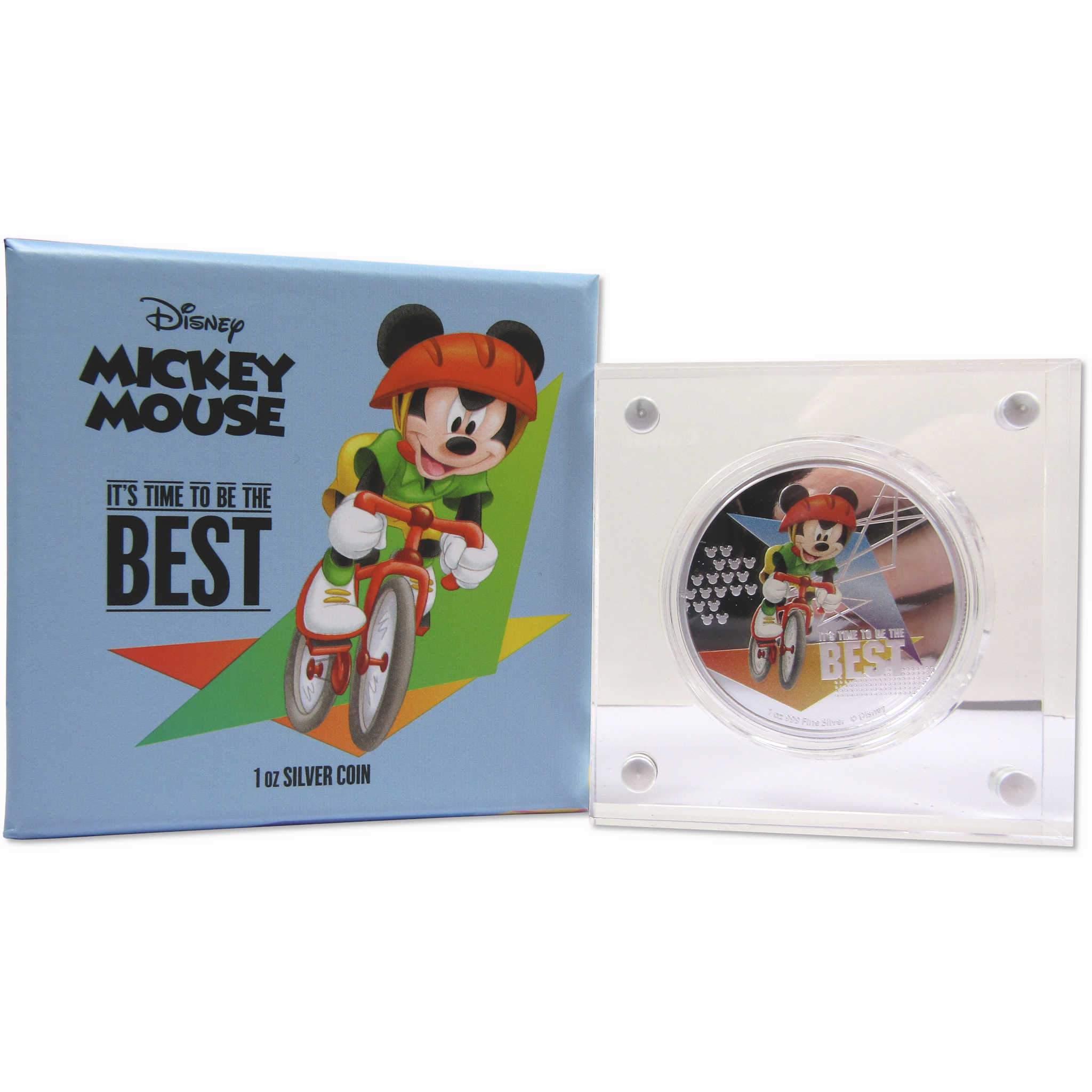 Disney Mickey Mouse Biking Be the Best 1 oz .999 Silver $2 Proof 2020 Niue COA