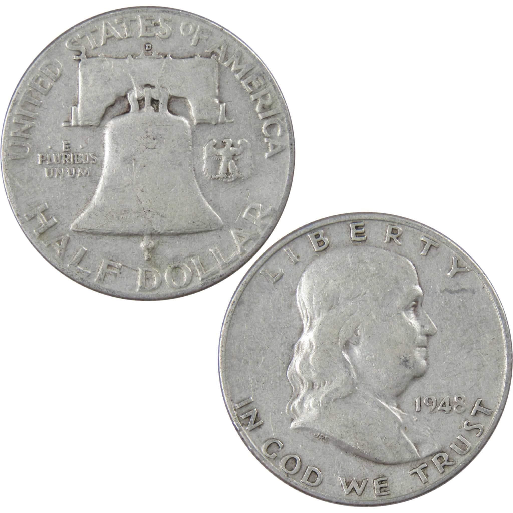 1948 D Franklin Half Dollar F Fine 90% Silver 50c US Coin Collectible