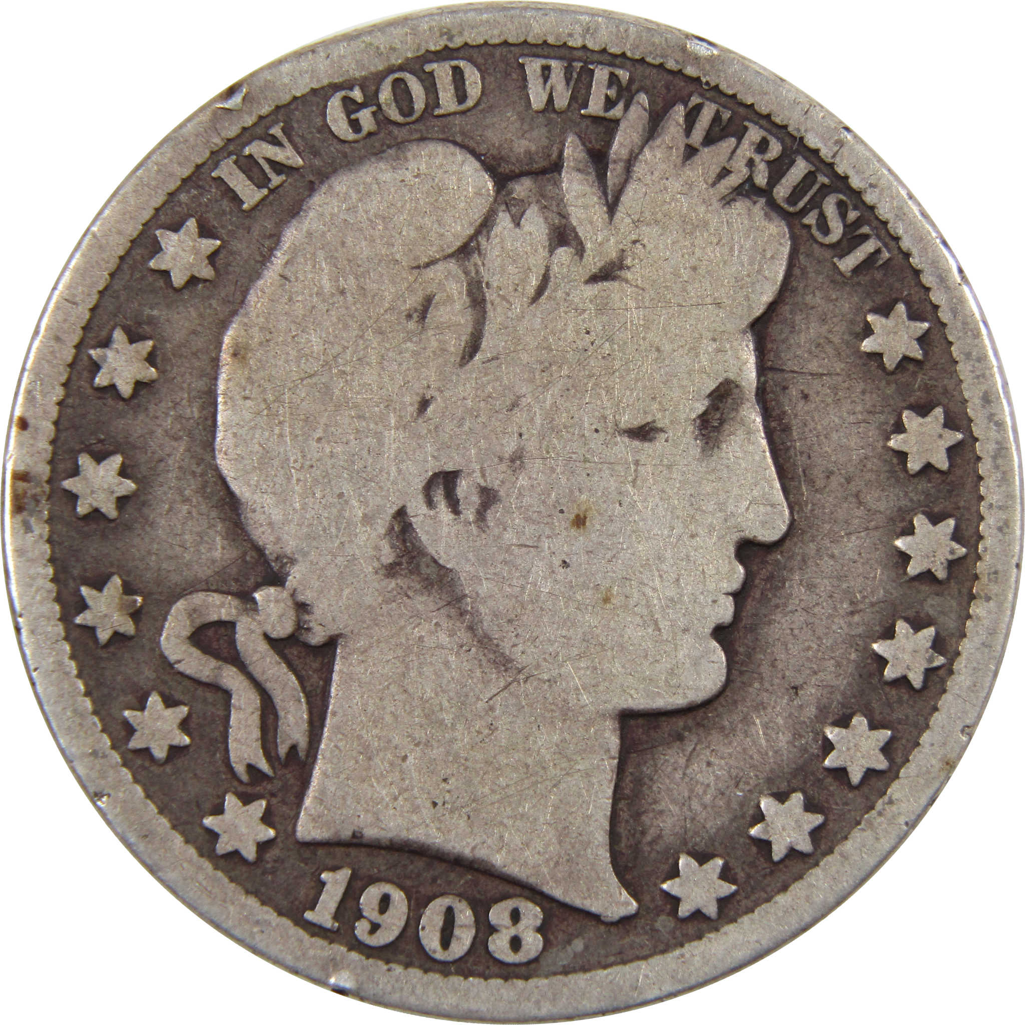 1908 D Barber Half Dollar G Good 90% Silver 50c US Type Coin SKU:I3427