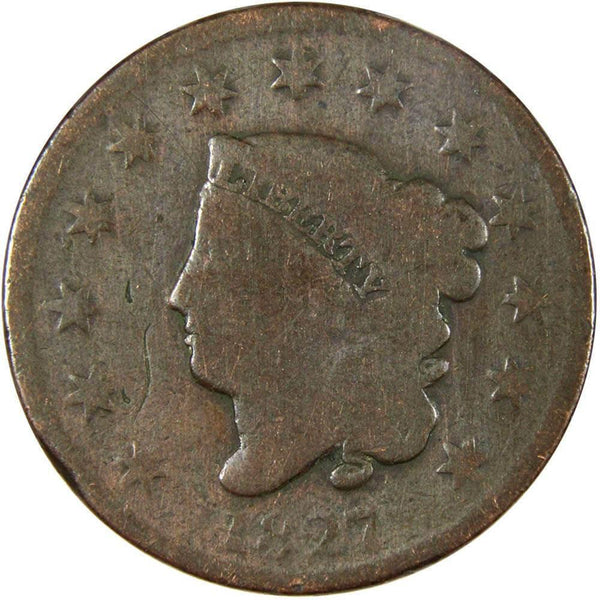 1827 Coronet Head Large Cent Copper Penny 1c US Type Coin Collectible - Profile Coins & Collectibles 