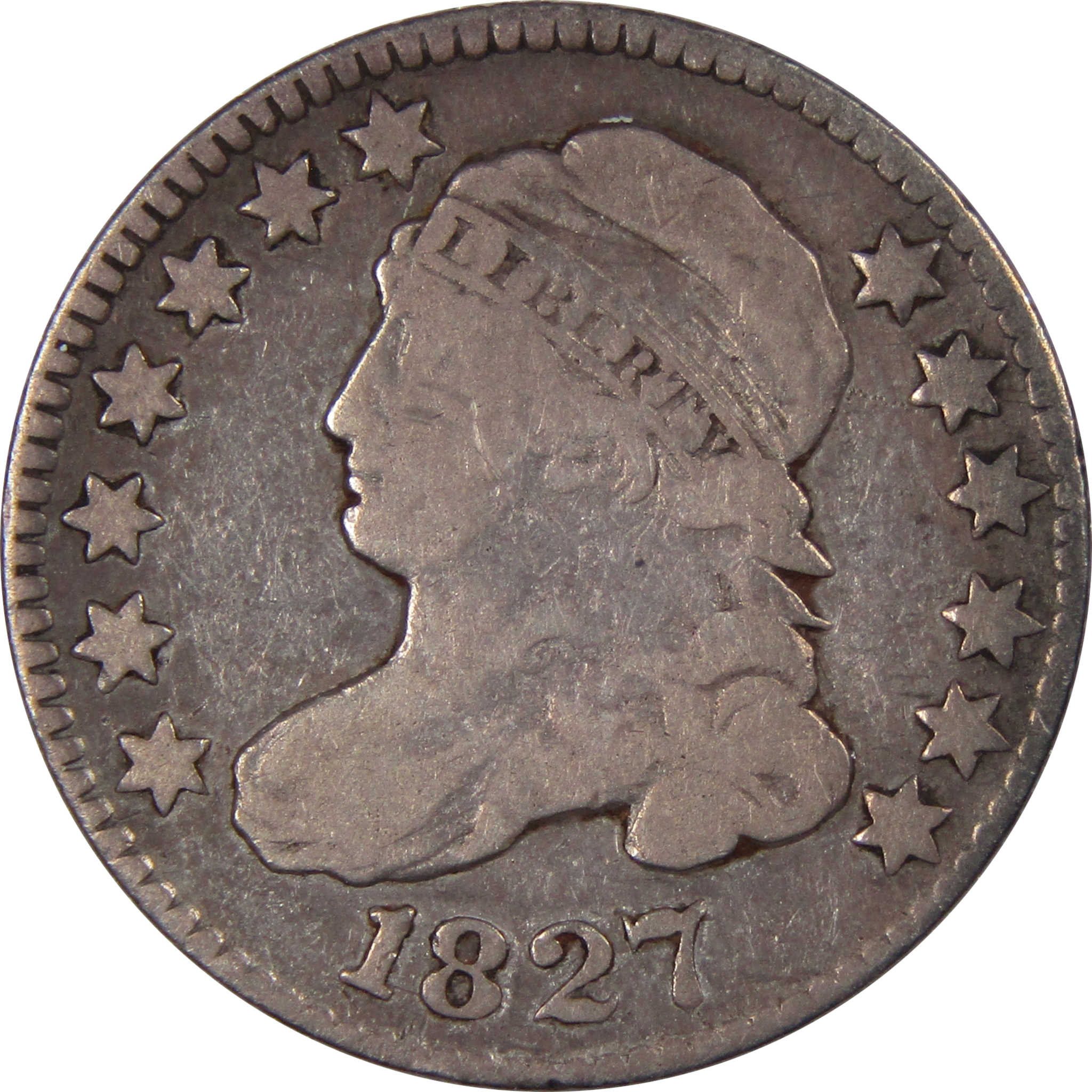 1827 Pointed Top Capped Bust Dime VG Very Good Silver 10c SKU:IPC8819