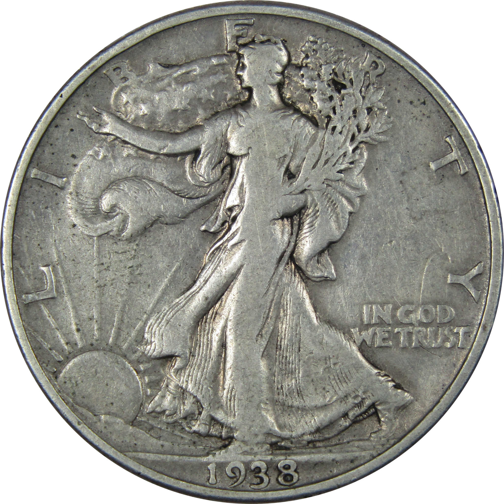 1938 D Liberty Walking Half Dollar F Fine 90% Silver 50c SKU:IPC8010