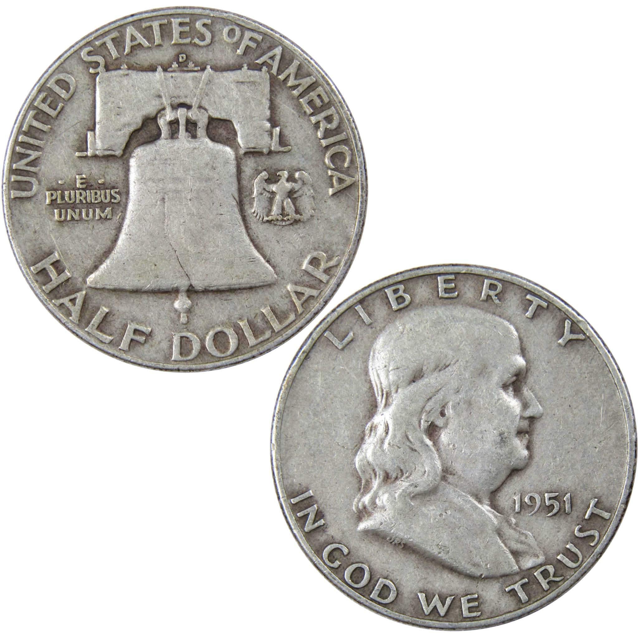 1951 D Franklin Half Dollar VF Very Fine 90% Silver 50c US Coin Collectible