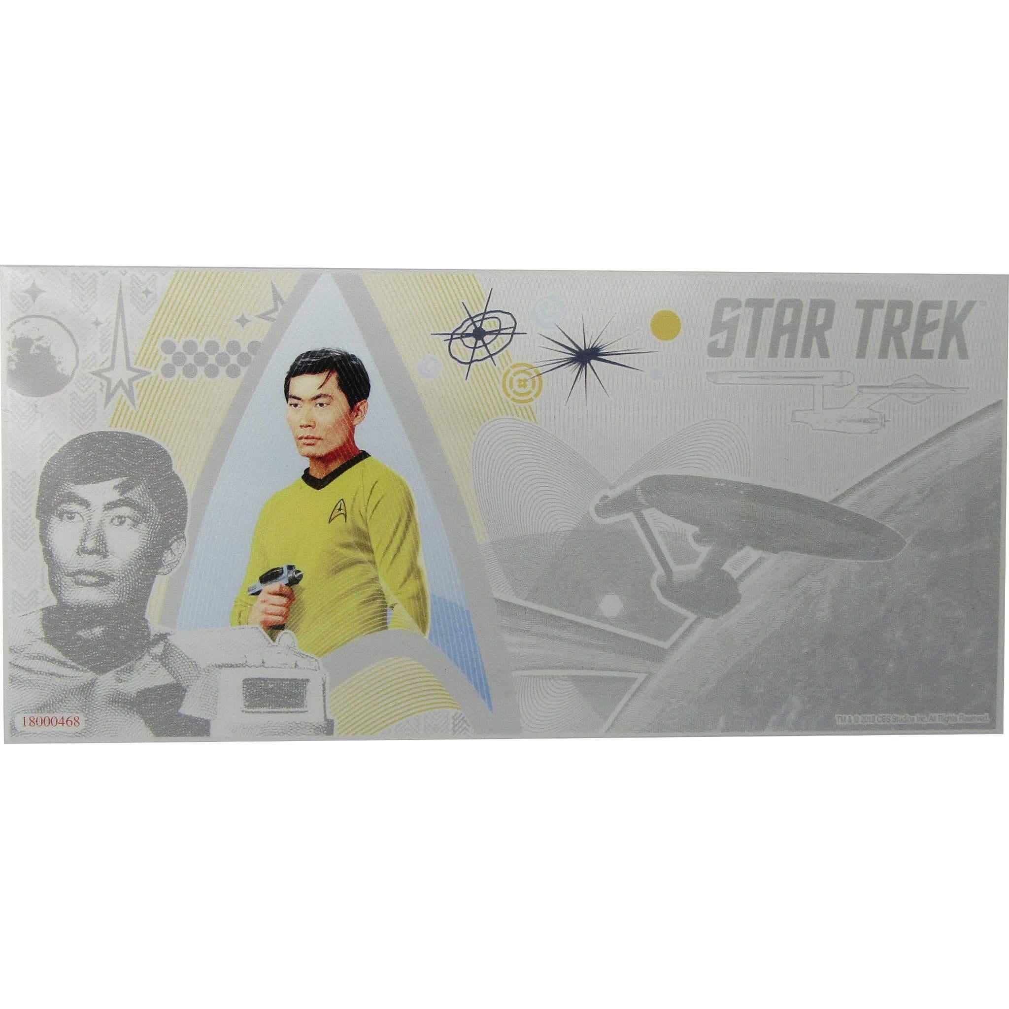 Star Trek Original Series Sulu 5g .999 Fine Silver $1 Coin Note 2018 Niue