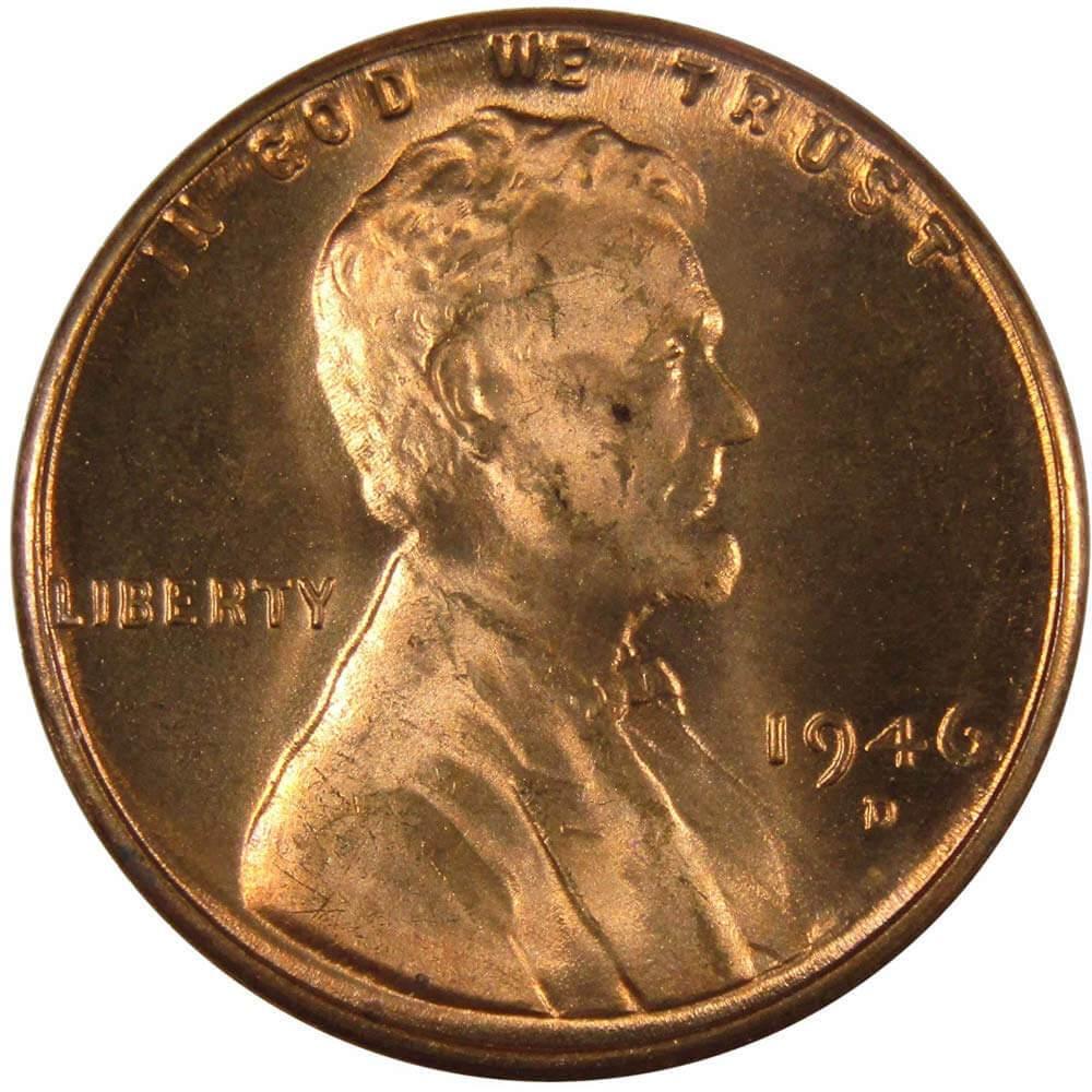 1946-D Ms-66Rd store Lincoln wheat penny graded by pcgs uncirculated 90% copper