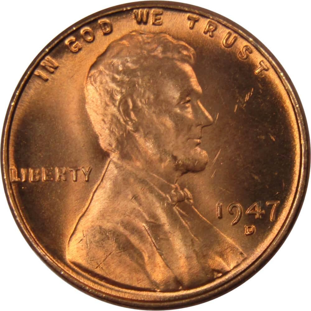 1947 D Lincoln Wheat Cent BU Uncirculated Mint State Bronze Penny 1c Coin