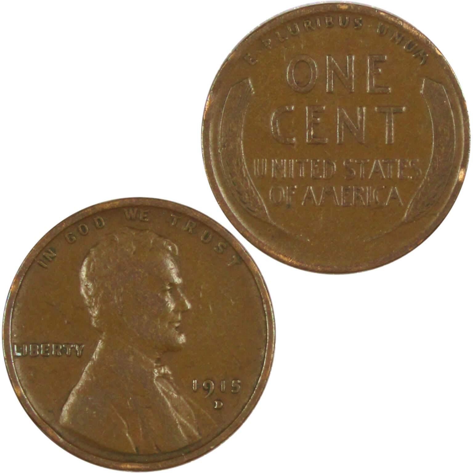 1915 D Lincoln Wheat Cent F Fine Bronze Penny 1c Coin Collectible
