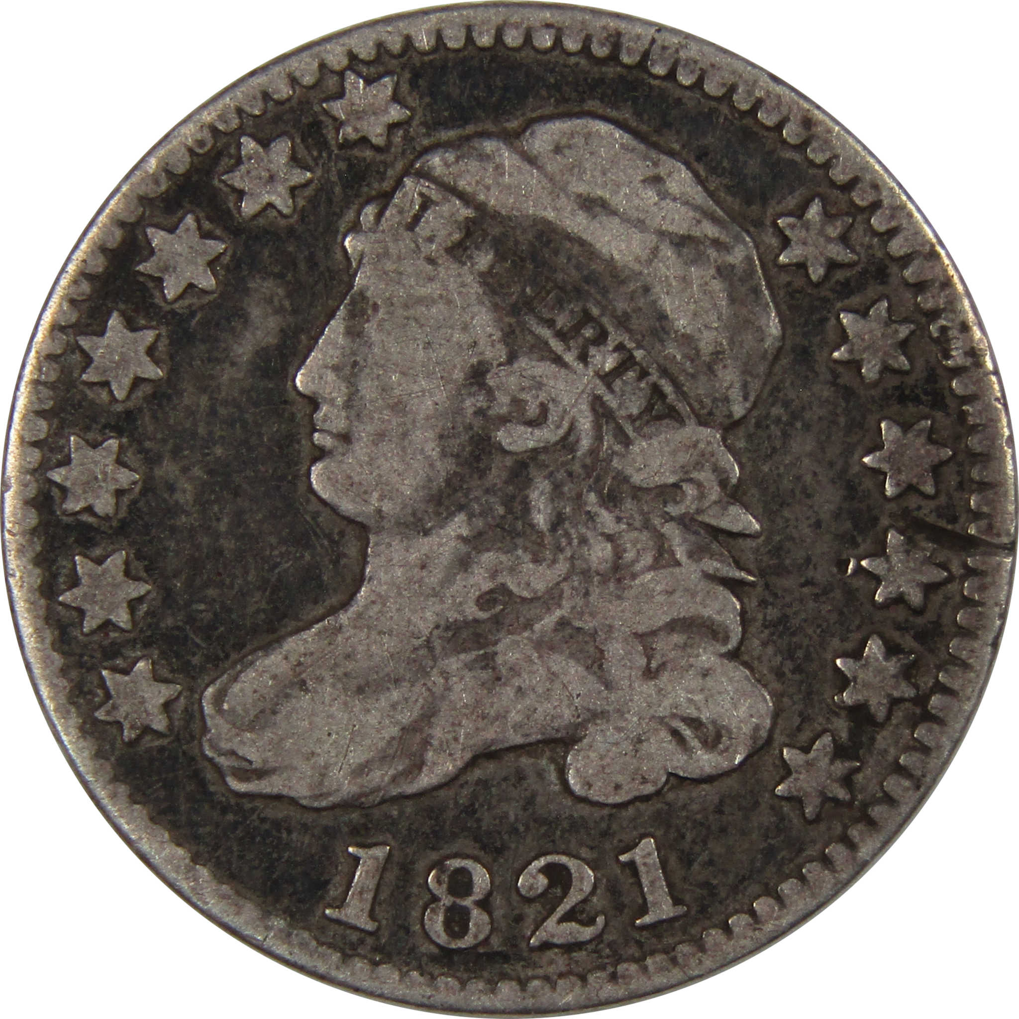 1821 Large Date Capped Bust Dime F Fine 89.24% Silver 10c SKU:I238