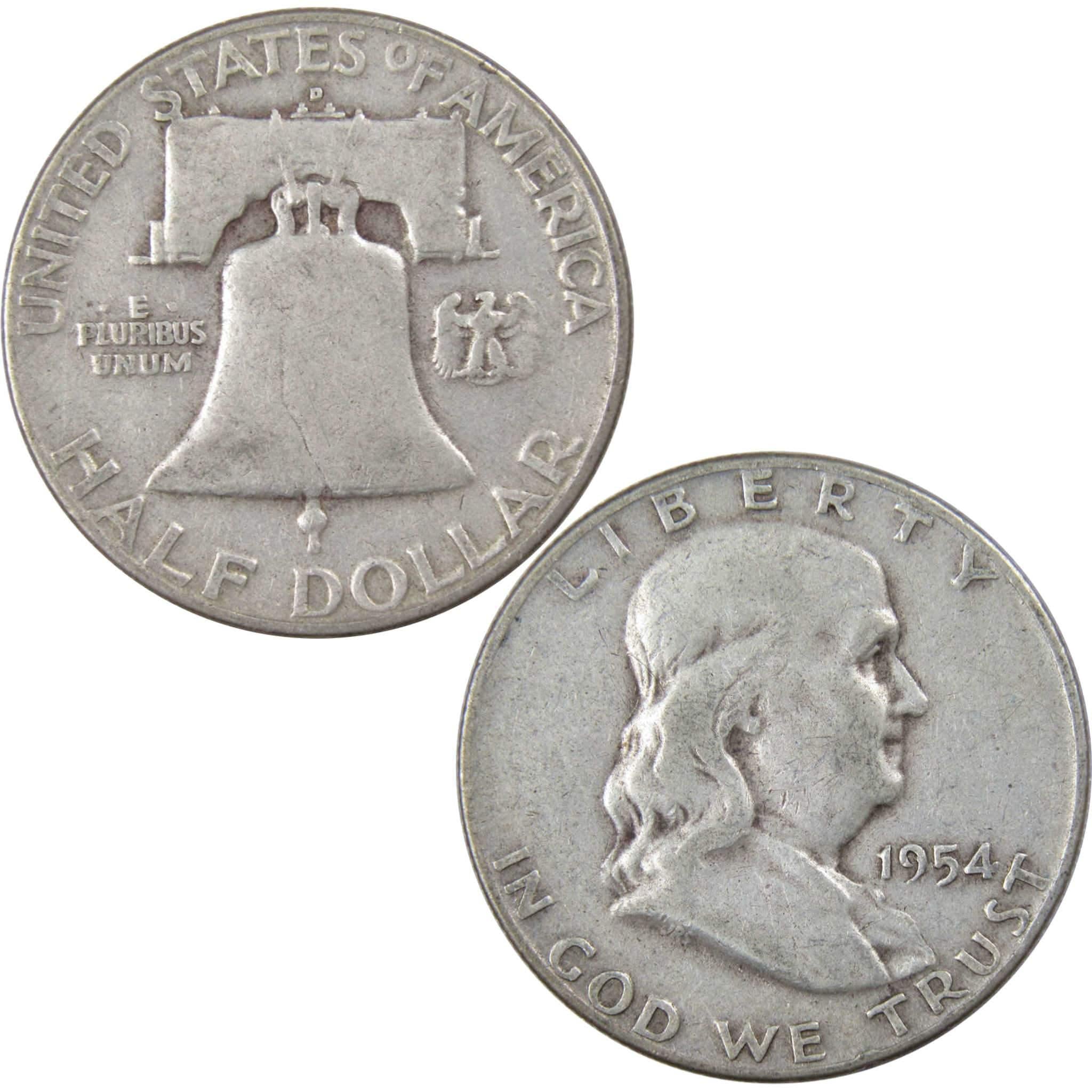 1954 D Franklin Half Dollar F Fine 90% Silver 50c US Coin Collectible