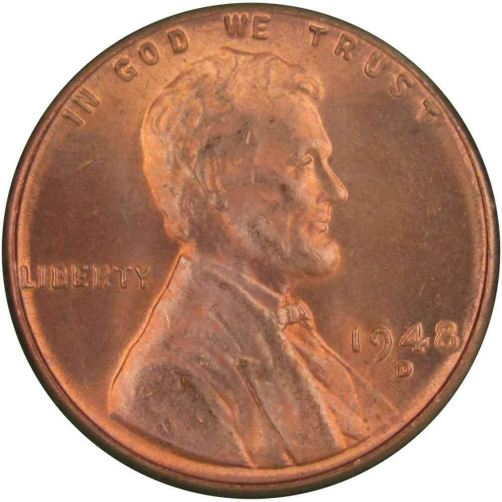 1948 D Lincoln Wheat Cent BU Uncirculated Mint State Bronze Penny 1c Coin