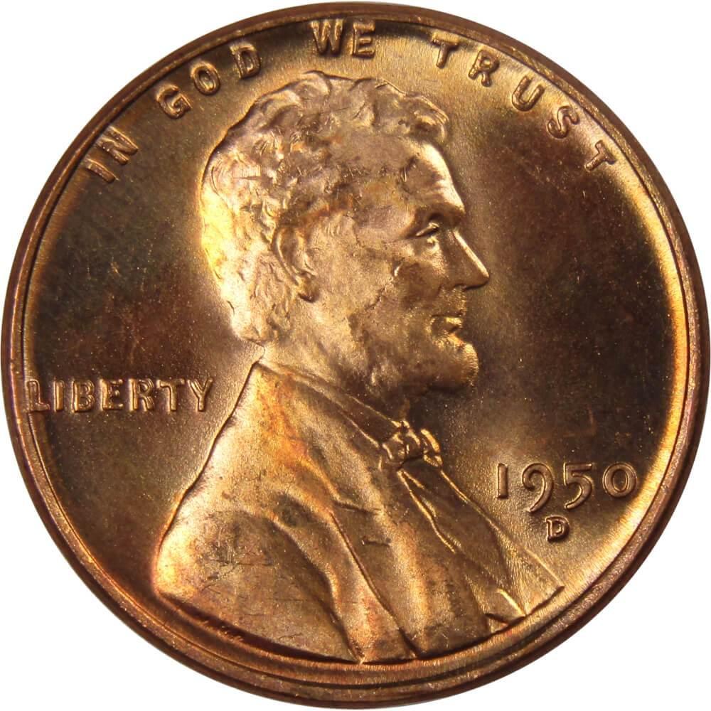 1950 D Lincoln Wheat Cent BU Uncirculated Mint State Bronze Penny 1c Coin