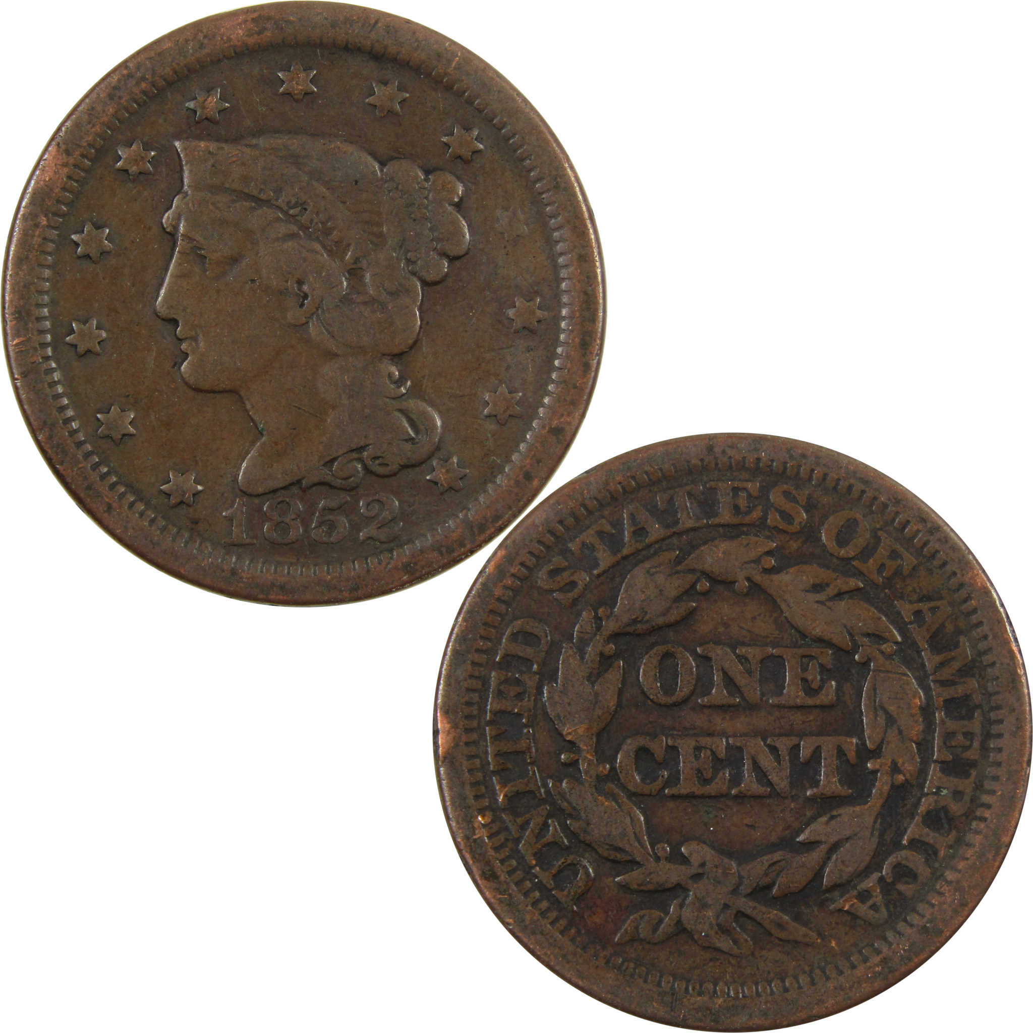 1852 Braided Hair Large Cent AG About Good Copper Penny SKU:I4679
