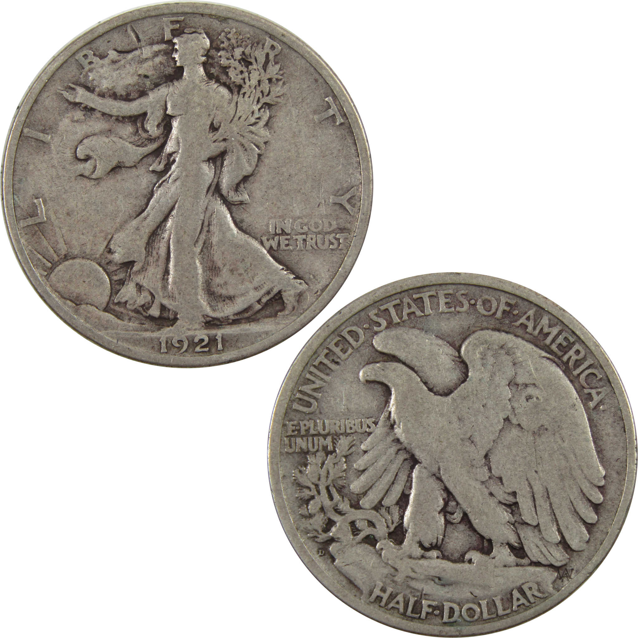 1921 D Liberty Walking Half Dollar F Fine 90% Silver SKU:I4725