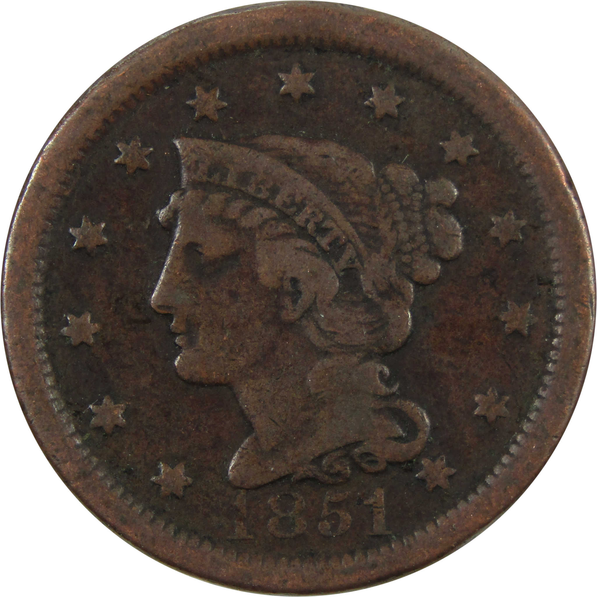 1851 Braided Hair Large Cent VG Very Good Copper Penny SKU:I4652