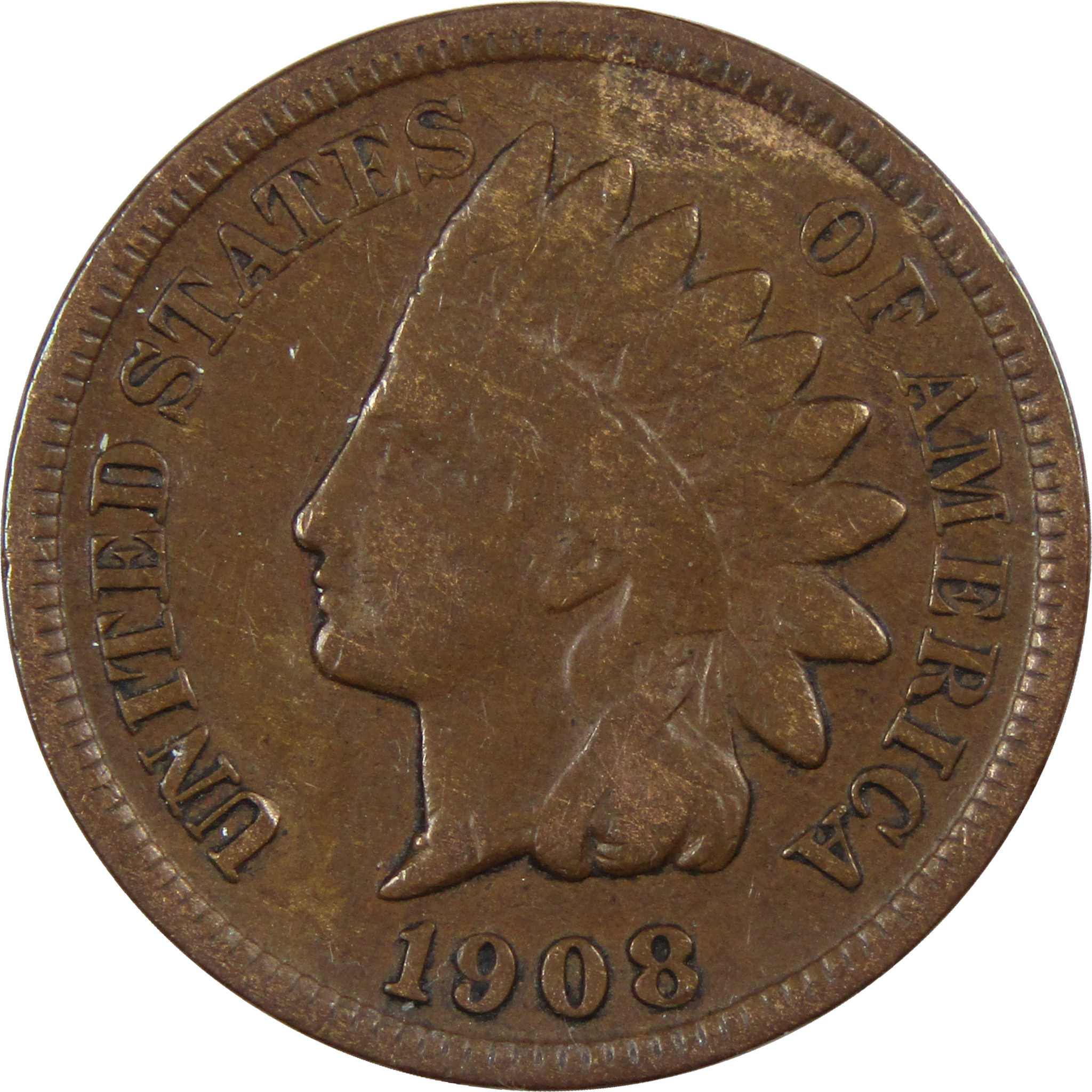 1908 S Indian Head Cent F Fine Penny 1c US Coin Collectible SKU:I669