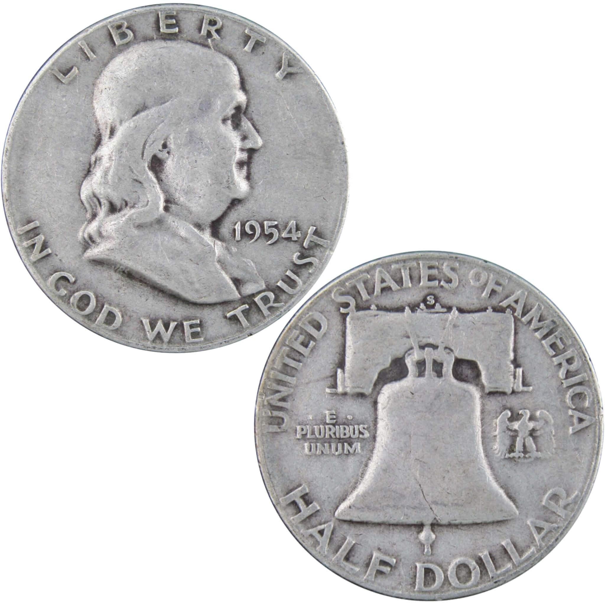 1954 S Franklin Half Dollar F Fine 90% Silver 50c US Coin Collectible