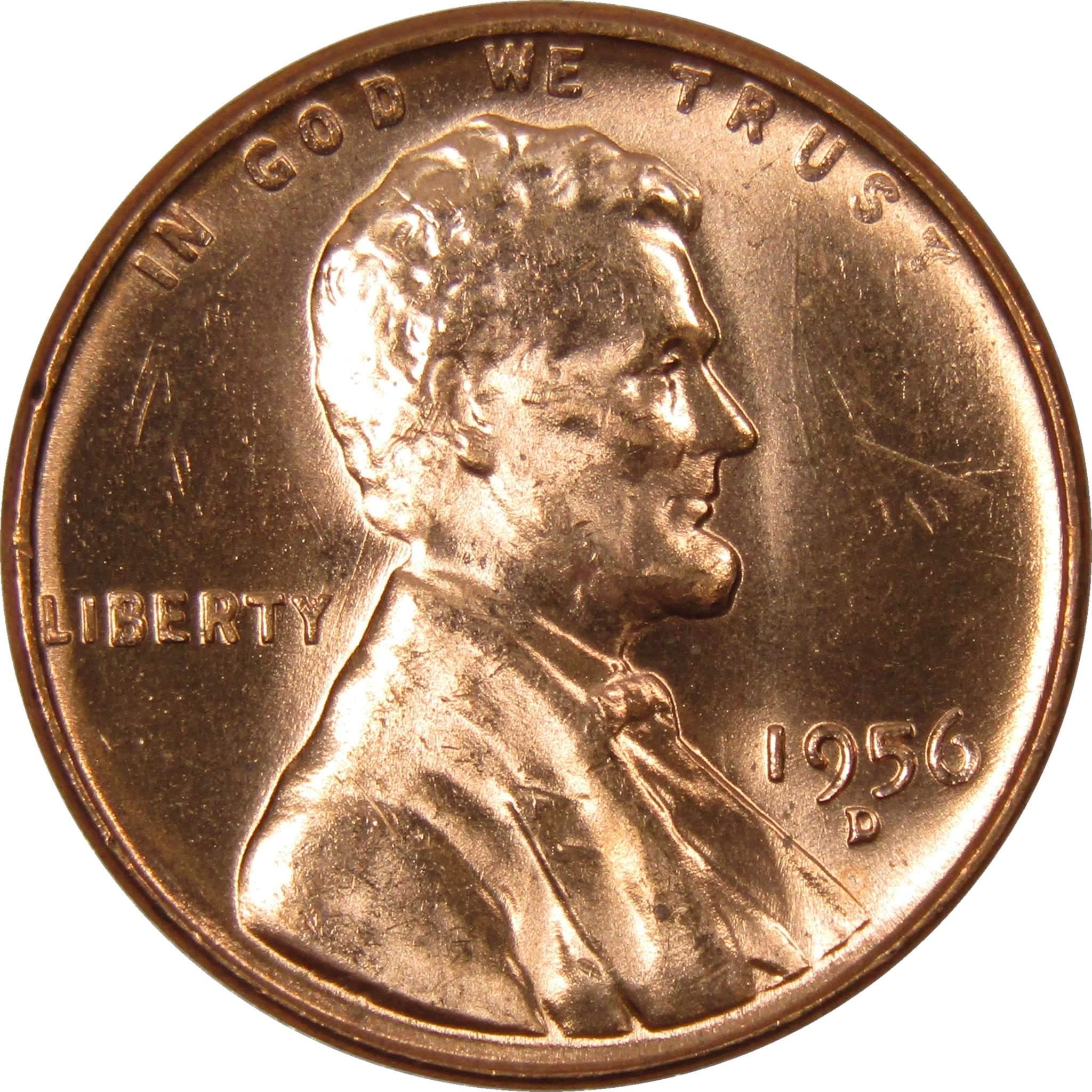 1956 D Lincoln Wheat Cent BU Uncirculated Mint State Bronze Penny 1c Coin