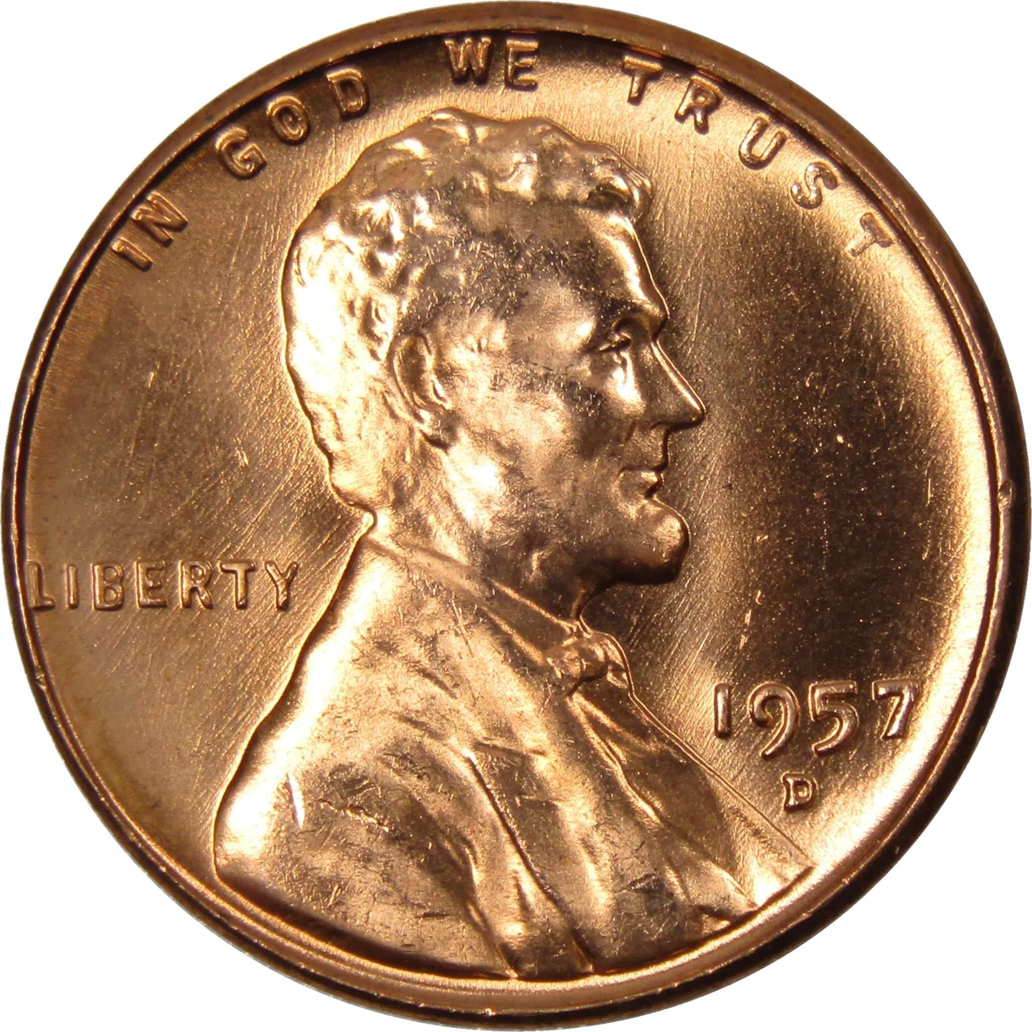 1957 D Lincoln Wheat Cent BU Uncirculated Mint State Bronze Penny 1c Coin