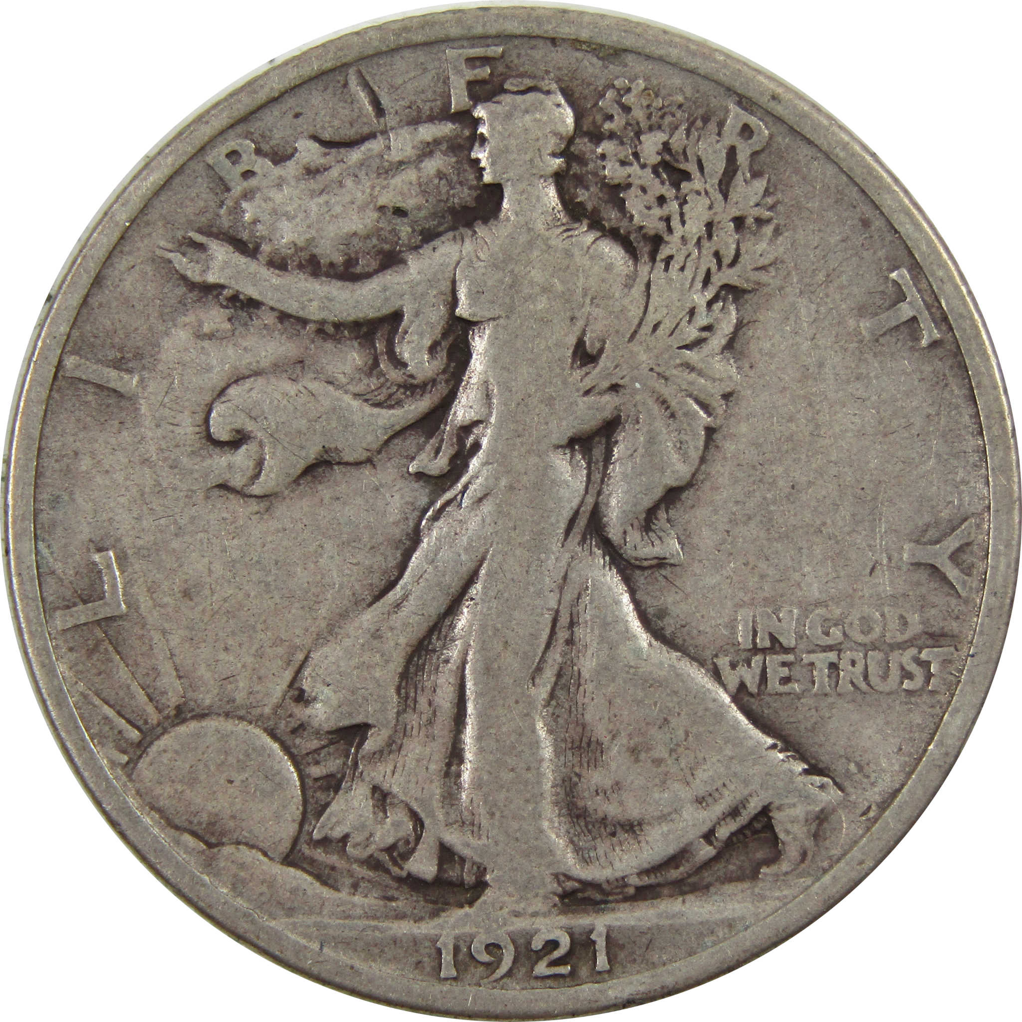 1921 D Liberty Walking Half Dollar F Fine 90% Silver SKU:I4725