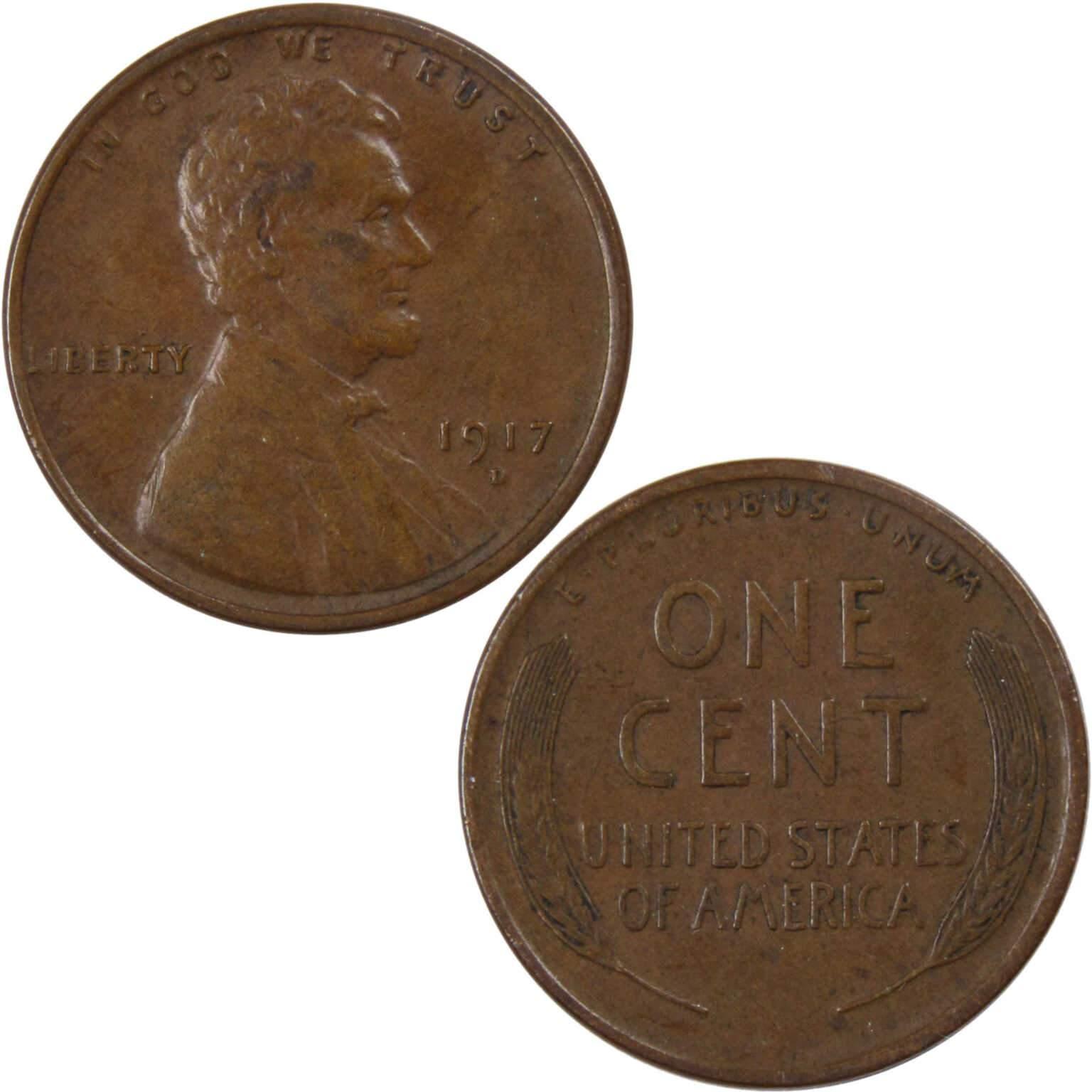 1917 D Lincoln Wheat Cent XF EF Extremely Fine Bronze Penny 1c Coin Collectible