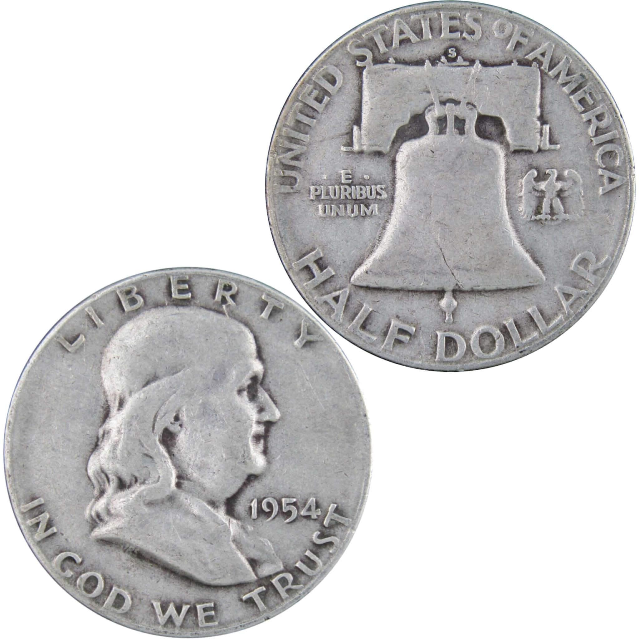 1954 S Franklin Half Dollar F Fine 90% Silver 50c US Coin Collectible