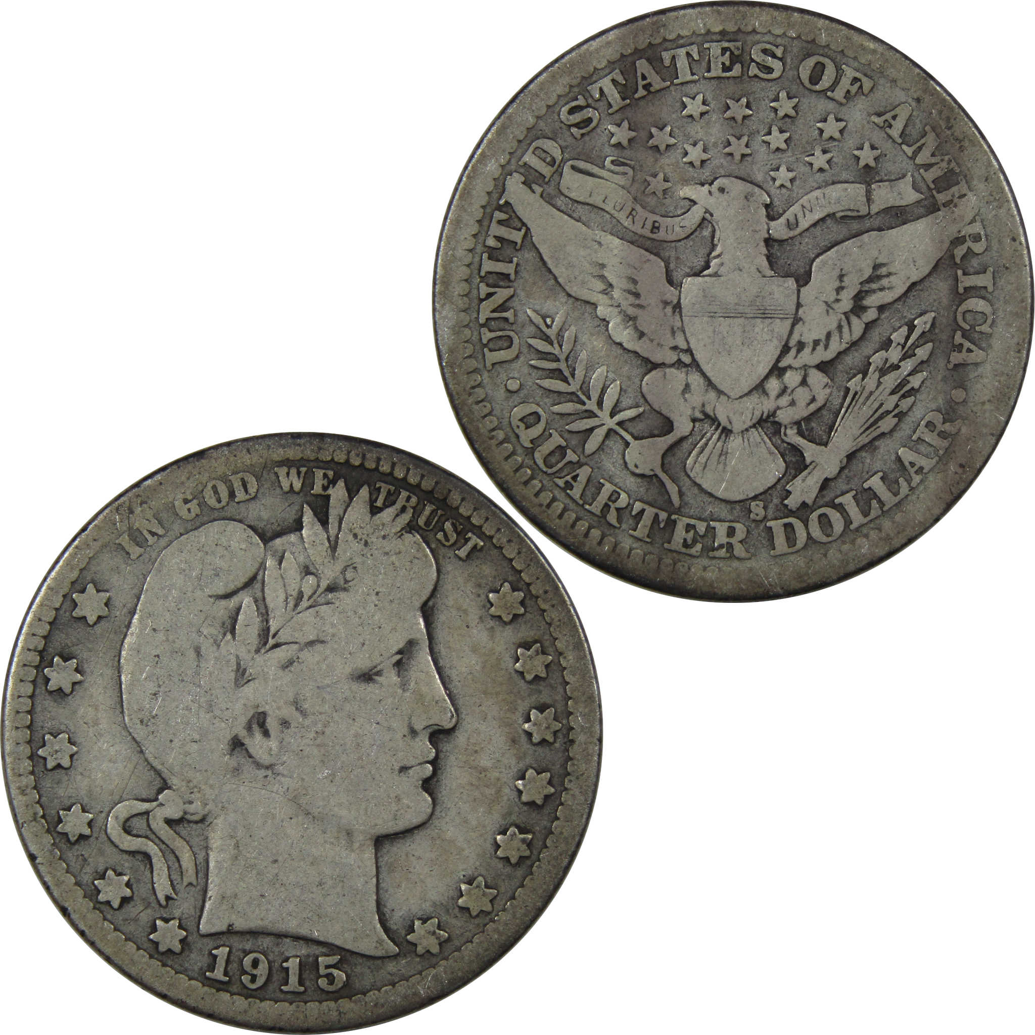 1915 S Barber Quarter VG Very Good 90% Silver 25c SKU:IPC5987